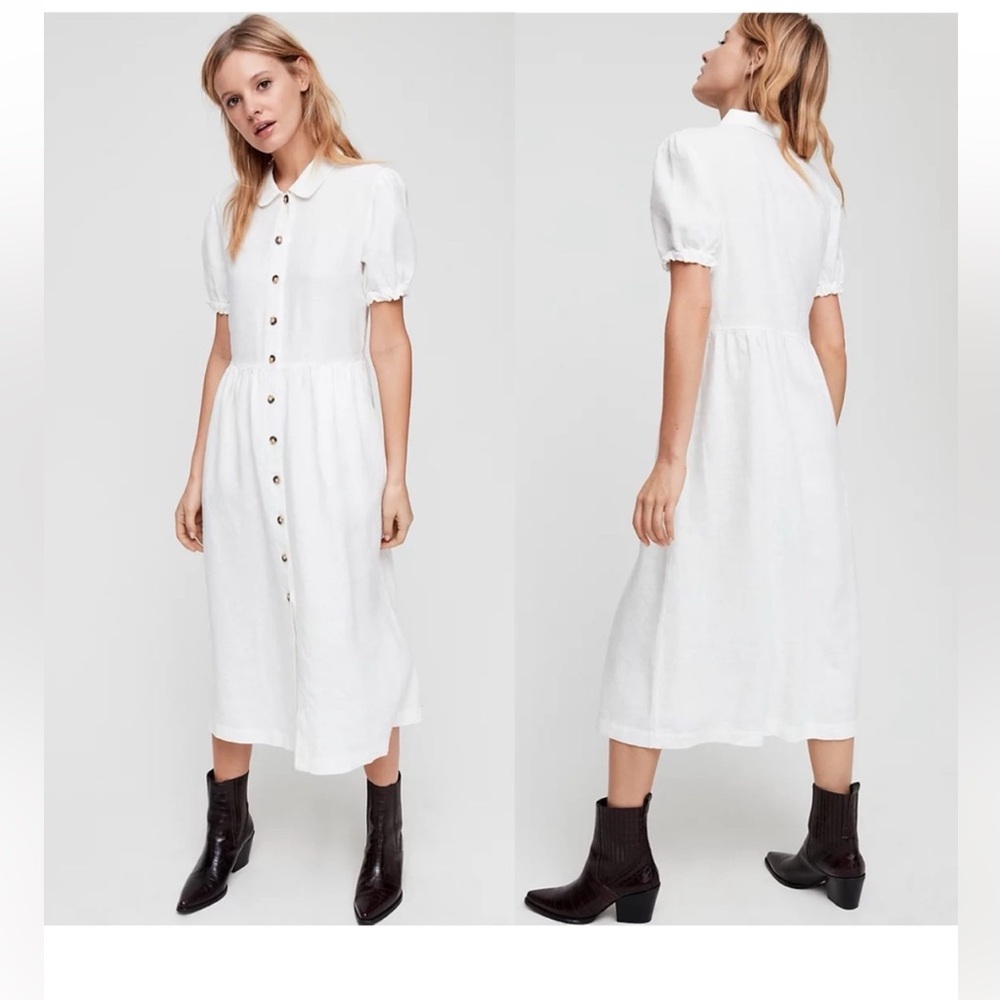 Aritzia Wilfred Naeva White Linen Midi Dress size small